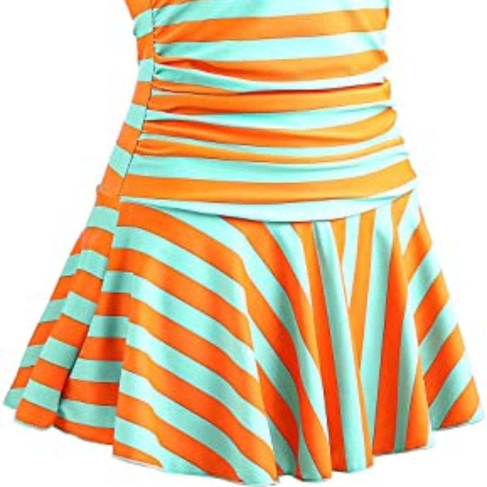 Women's One Piece Striped Slim Swim Dress